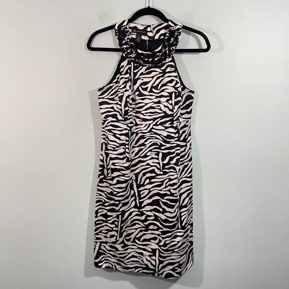 INC Internatial Concepts Black & White Bejeweled Neckline Sheath Dress Size 8 - Picture 1 of 6